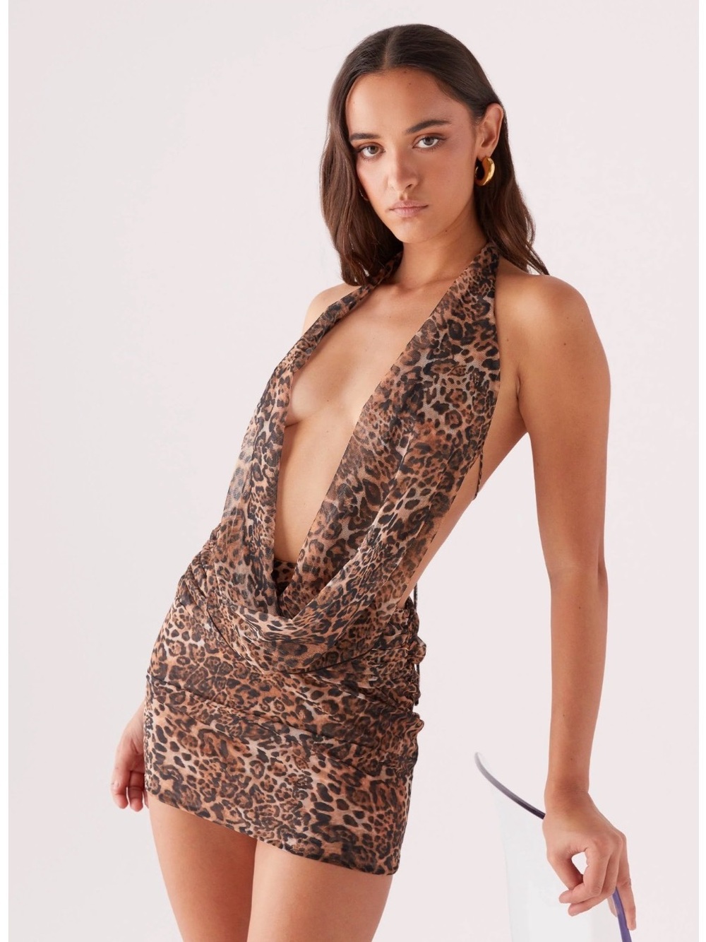 Peppermayo Brown Leopard Halter Mini Dress